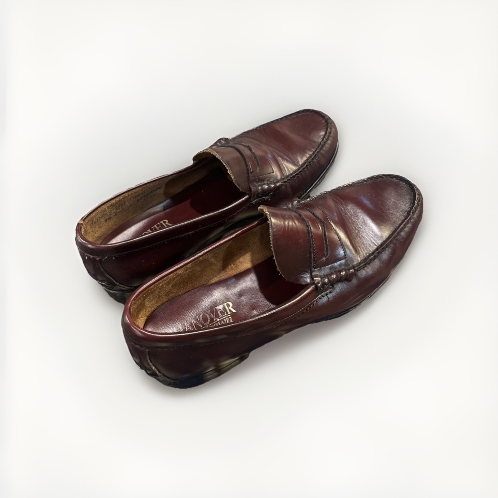 VTG Hanover Handsewn Penny Loafer Mens 9.5‎ E/C Burgundy Leather USA Dress Shoes